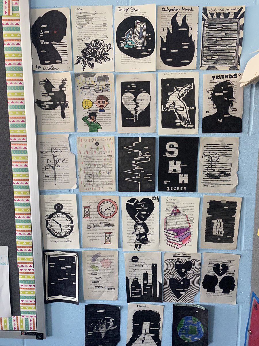 msnigrotms's tweet photo. Beautiful blackout poetry in Mrs. Poletis class! #NationalPoetryMonth @ThompsonMSpride @MTPSpride https://t.co/9tC5PPGpWz