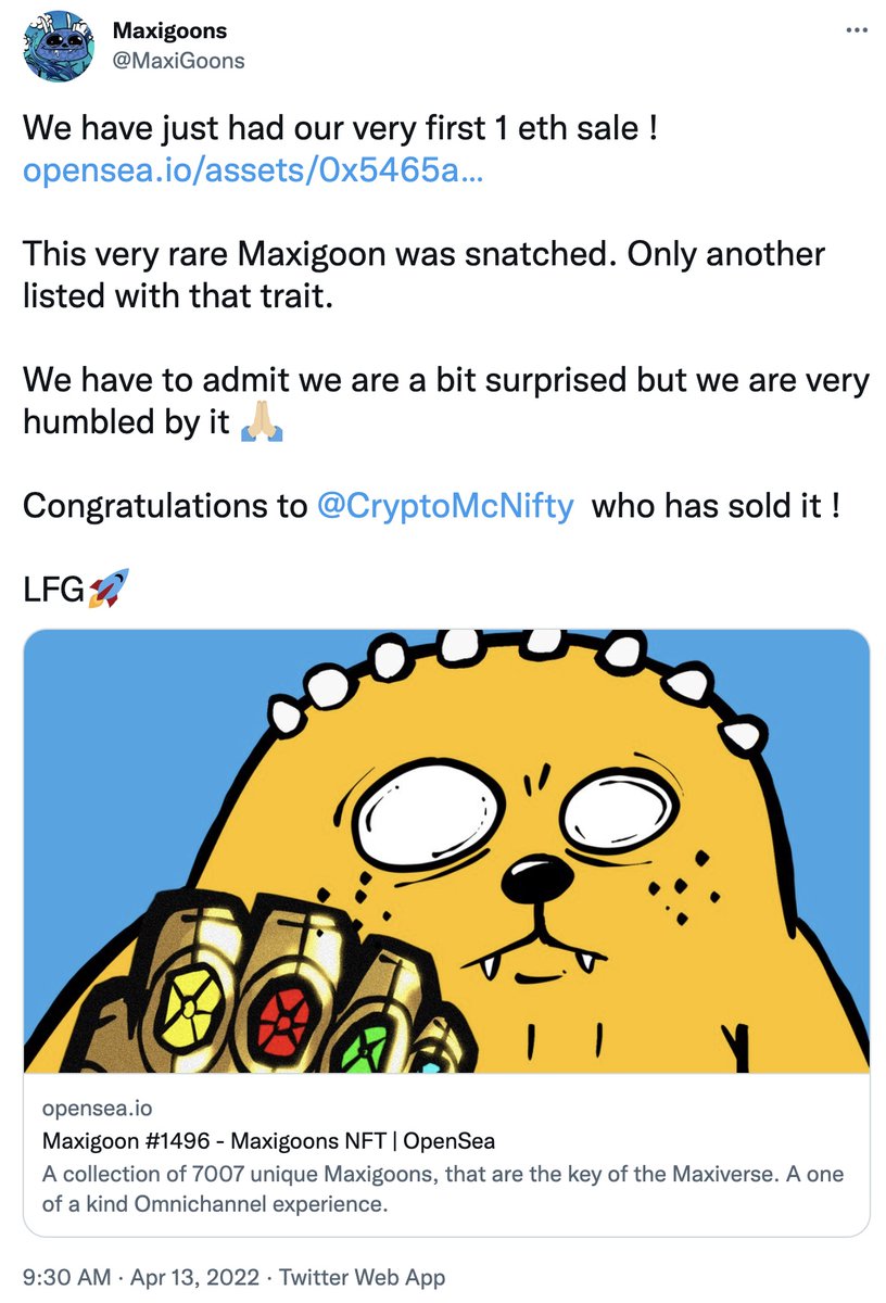 CryptoMcNifty's tweet photo. Whoop, whoop! Let's see if we can make it 2? Check out this super rare bad boy up for grabs! What do you know about the @MaxiGoons Golden Gauntlet? 🏆🏆

Check it here! ⏬👇🔽⬇️⬇️🔽👇⏬

https://t.co/Vp1D029mgV

#NFTCommunity #NFTCollection #NFTdrop https://t.co/KdBGwSH3YR