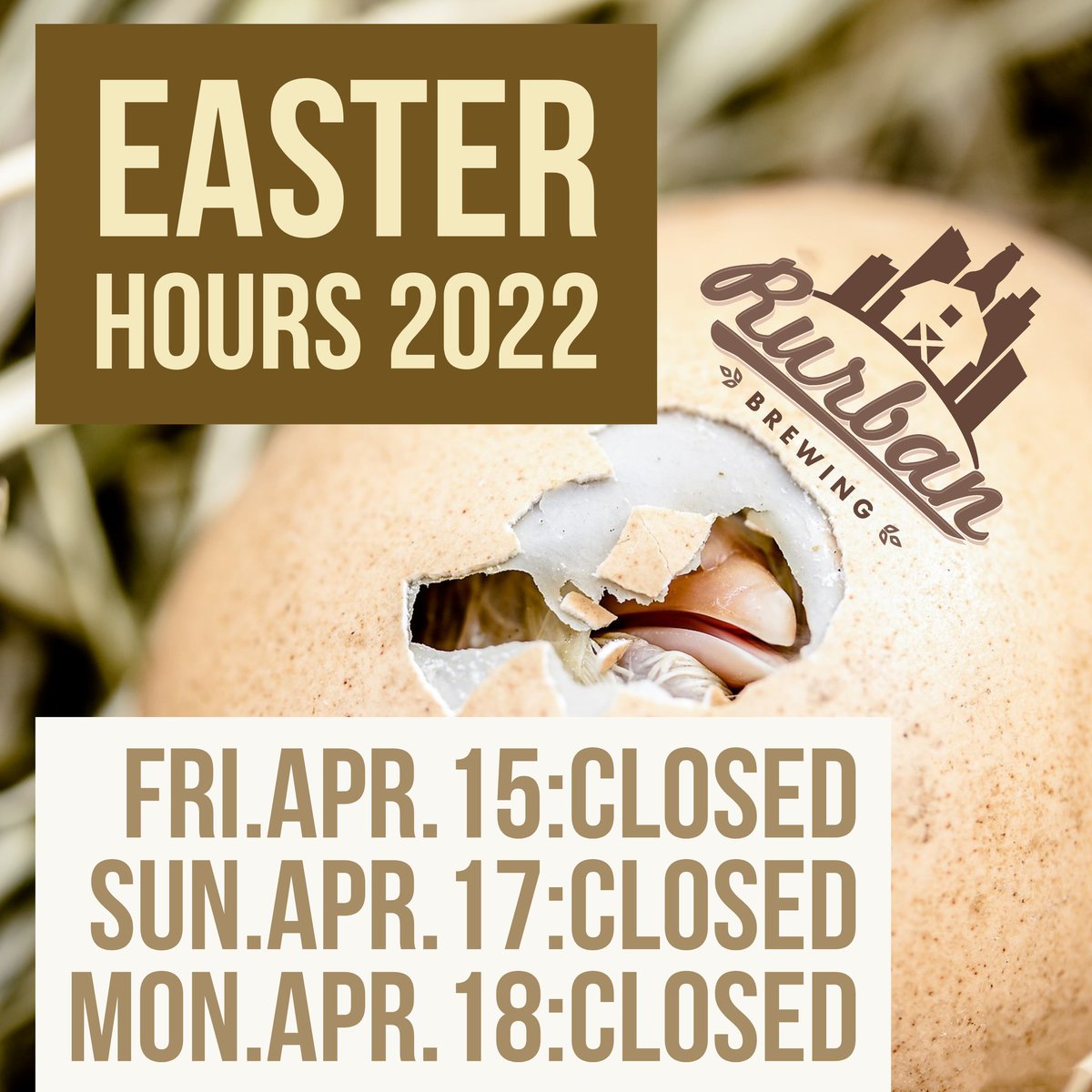 Heads up for Easter weekend: we'll be open Saturday, but CLOSED Friday, Sunday, and Monday. #YouHaveBeenWarned #HoppyEaster #CornwallBeer #SDGABeer