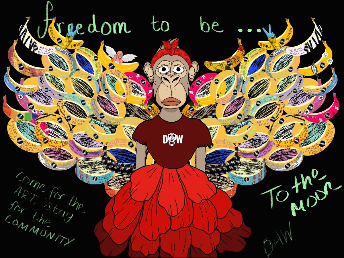 So its time, the time u have all been waiting for🙌

The <a href="/DApeWives/">Desperate ApeWives</a> community art piece is ready to be revealed.

This is no standard digital wing wall, this is a desperate ape wives digital banana wall💪✨

RT if your obsessed with the art🎨
Comment if you can spot ur banana🍌