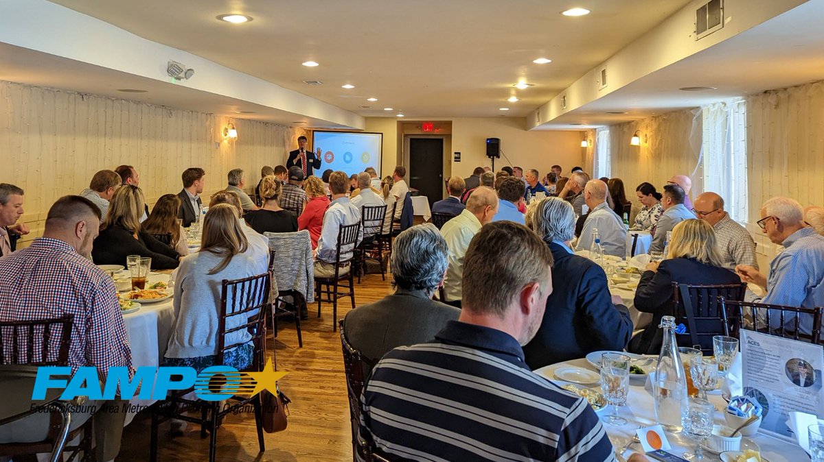 FAMPO_VA's tweet photo. Excited to start ACES luncheons back up with @FredRegion today! @ianollis presented some of FAMPO's projects in the #2050LRPT to a #packedroom full of #planners and #engineers https://t.co/Z07tUSJxfr