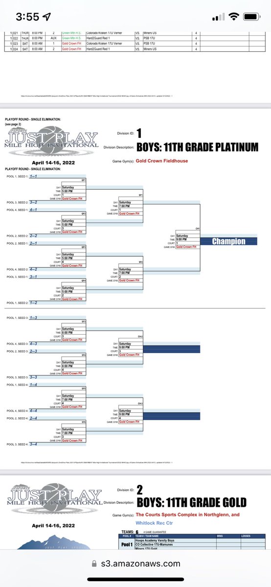 Our 17U Mile High Invitational schedule….