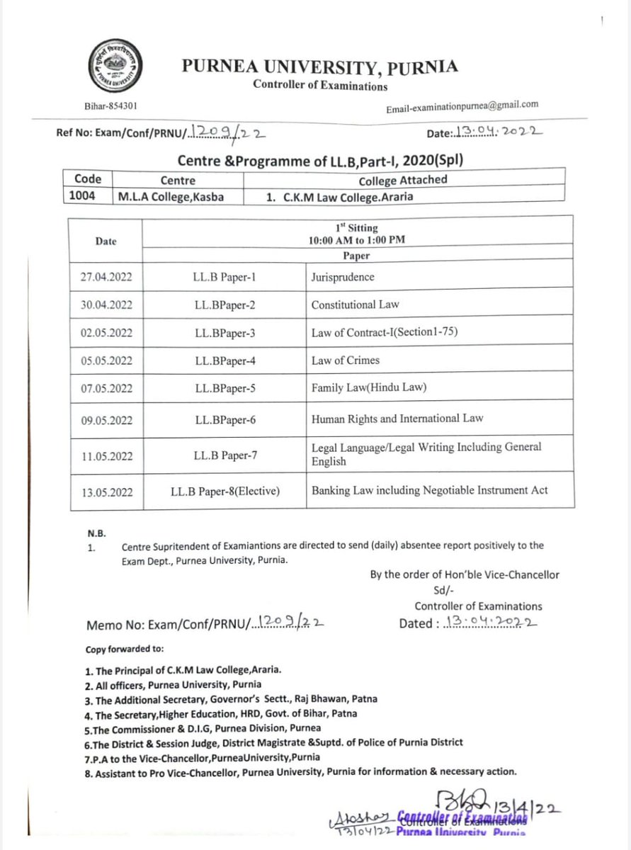 Biharstate_01's tweet photo. #PurneaUniversity #Fastjob #Fastjobbihar
LL.B Part 1 Exam Programme 2020 https://t.co/c3qkQ4N8IF