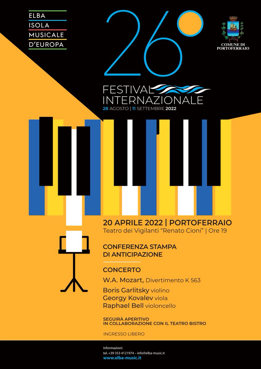 Tra una settimana esatta inizieremo a raccontare #Elbamusicfestival con un doppio appuntamento, #conferenzastampa e #concerto. Lo faremo insieme al direttore artistico George Edelman e a Nadia Mazzei assessora alla cultura di Portoferraio. Vi aspettiamo!
ℹ️ info@elba-music.it