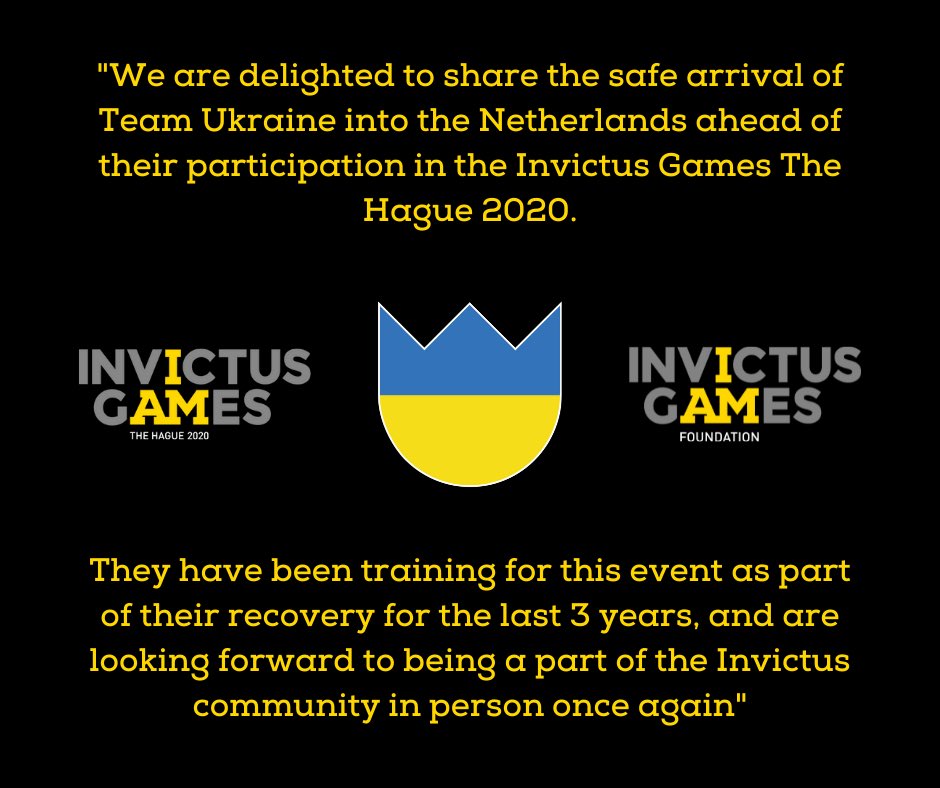 InvictusGamesNL's tweet photo. 💛🖤| We are delighted to share the safe arrival of Team Ukraine into the Netherlands ahead of their participation in the Invictus Games The Hague 2020. #InvictusGames #TheHague https://t.co/VE0QRypHKB
