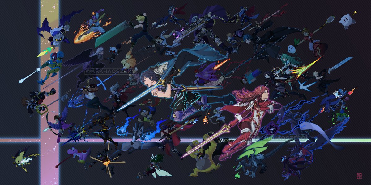 ArkhaosZero's tweet photo. Super Smash Bros: Awakening -- A 2 year long Art project depicting my group's mains in FE:A's style!

#SuperSmashBrosUltimate #FireEmblem https://t.co/FEMCdhpjjS