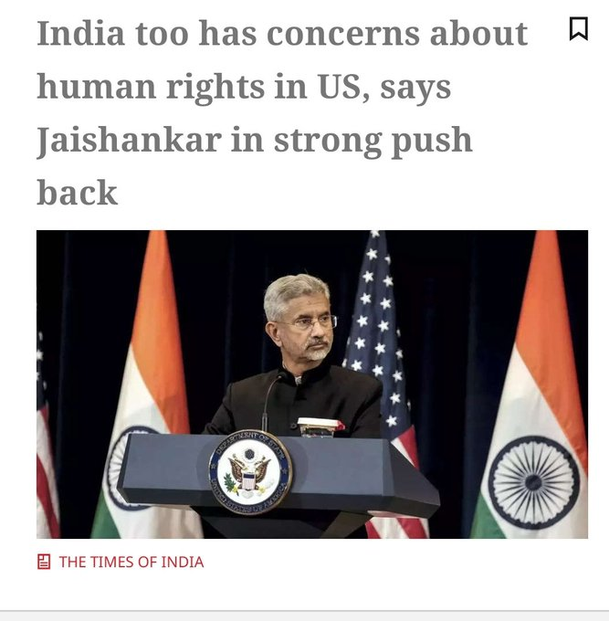 Sameer (@besurataansane) on Twitter photo I think this is the 1st time any country has told off the US about Human Rights concerns in their country ... and that too while in Washington !
Take a bow <a href="/DrSJaishankar/">Dr. S. Jaishankar</a> ... you are an inspiration Sir I think this is the 1st time any country has told off the US about Human Rights concerns in their country ... and that too while in Washington !
Take a bow <a href="/DrSJaishankar/">Dr. S. Jaishankar</a> ... you are an inspiration Sir