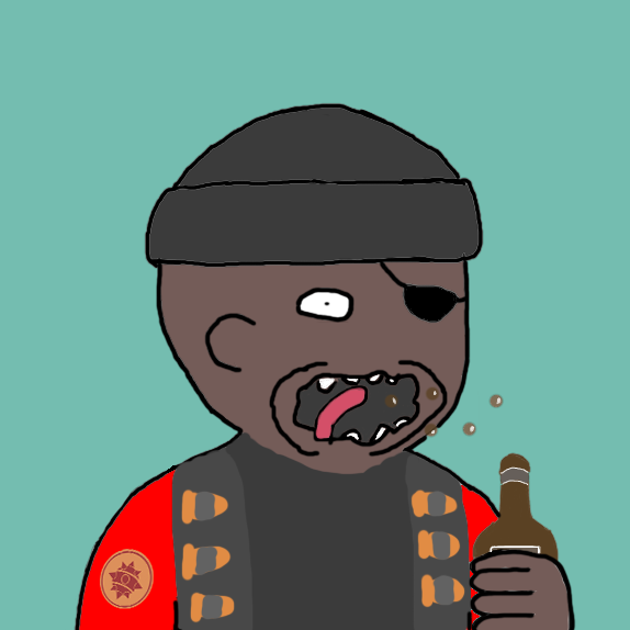 Louisens5's tweet photo. Hiii its my first art. If you haven't found out who it is, then you probably haven't played Team Fortress 2. This is the demoman from this game) 
@MindblowonNFT 
@PapaBear994 
@Dagelanco 
@andhikataa 
@riooir25 
@lickpalik 
#MindblowonNFT #MindblowonArt https://t.co/GdqG2VqoRV