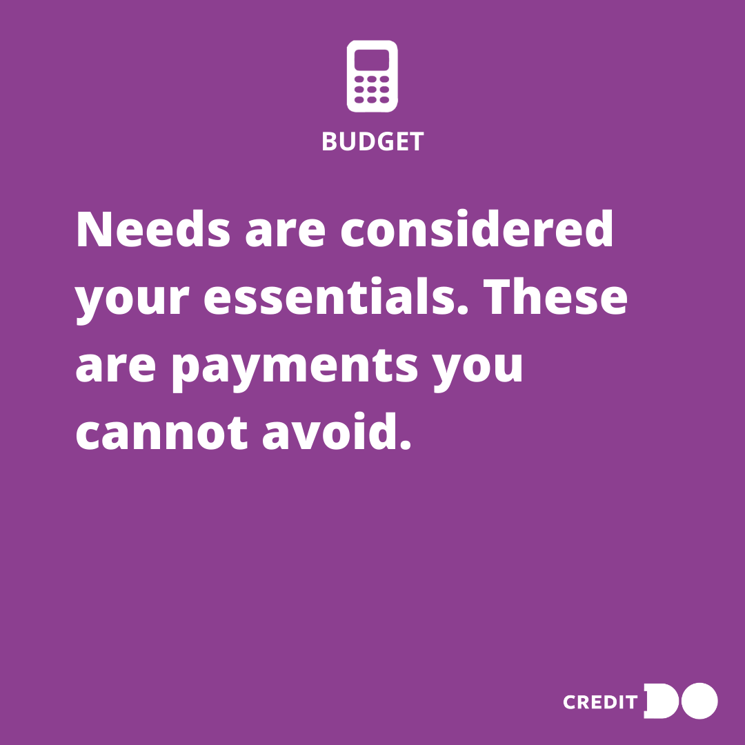 CreditDo's tweet photo. This week, we’re doing a needs vs wants refresher. Let’s start with #needs. 

#financialliteracymonth #budgeting101 #needsvswants https://t.co/1isymWMh6B