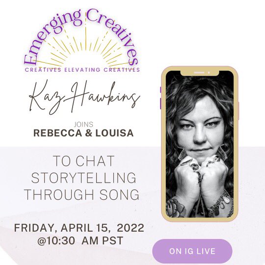 This Friday on <a href="/instagram/">Instagram</a> live at 10:30 am Pacific join <a href="/Louisa_Kendrick/">Louisa Kendrick</a> <a href="/rebglazerwriter/">Rebecca Glazer</a> as we speak with @kazhawkinsmusic about #storytelling through #music. #ScreenwritingTwitter #screenwriter #WritingCommunity #musician
