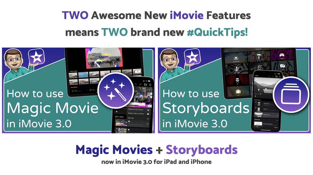 📹The latest iMovie update is genuinely incredible. TWO brand new features which change how you use the app entirely.

🌟I've made 2 #QuickTips to get you up-to-speed:

🪄Magic Movies: youtu.be/HsczGJODzig
🎞️Storyboards: youtu.be/lsU5Shbk2Gk

<a href="/AppleEDU/">Apple Education</a> #EveryoneCanCreate