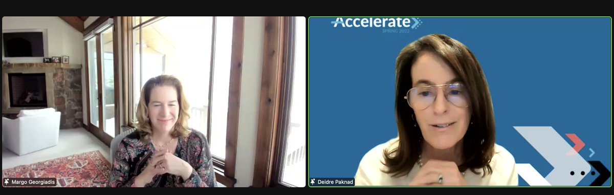 So much awesomeness from Margo Georgiadis in her chat with <a href="/day_dree/">Deidre Paknad</a>  on creating focus to driving acceleration and reduce drag. Rings so true for every product team I've ever been on.  #WoBoAccelerate