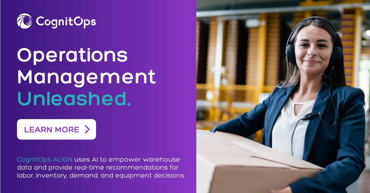 At CognitOps we're transforming distribution center operations using AI and Machine Learning to provide real-time, actionable insights to your warehouse management. Let your data work for you: bit.ly/3sTFwxN 

#OperationsManagement #SupplyChain #AI #ML