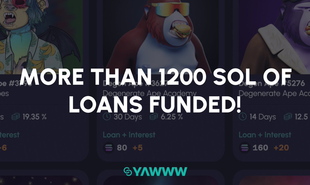 🎁 1 SOL Giveaway 🎁

More than 1200 SOL worth of loans have been funded and it's only been 2 days since we launched P2P Loans!

To celebrate that, we're giving away 1 SOL!

How To Win:

1. Follow @YawwwNFT
2. Like + RT
3. Tag 3 friends

Ends in 24 hours.