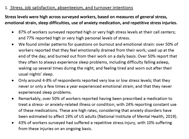 87% of all Call Center agents interviewed in a Cornell survey reported high or very high levels of stress. 
This fact should motivate organizations to implement processes that detect rising stress levels before its too late
ecommons.cornell.edu/bitstream/hand…