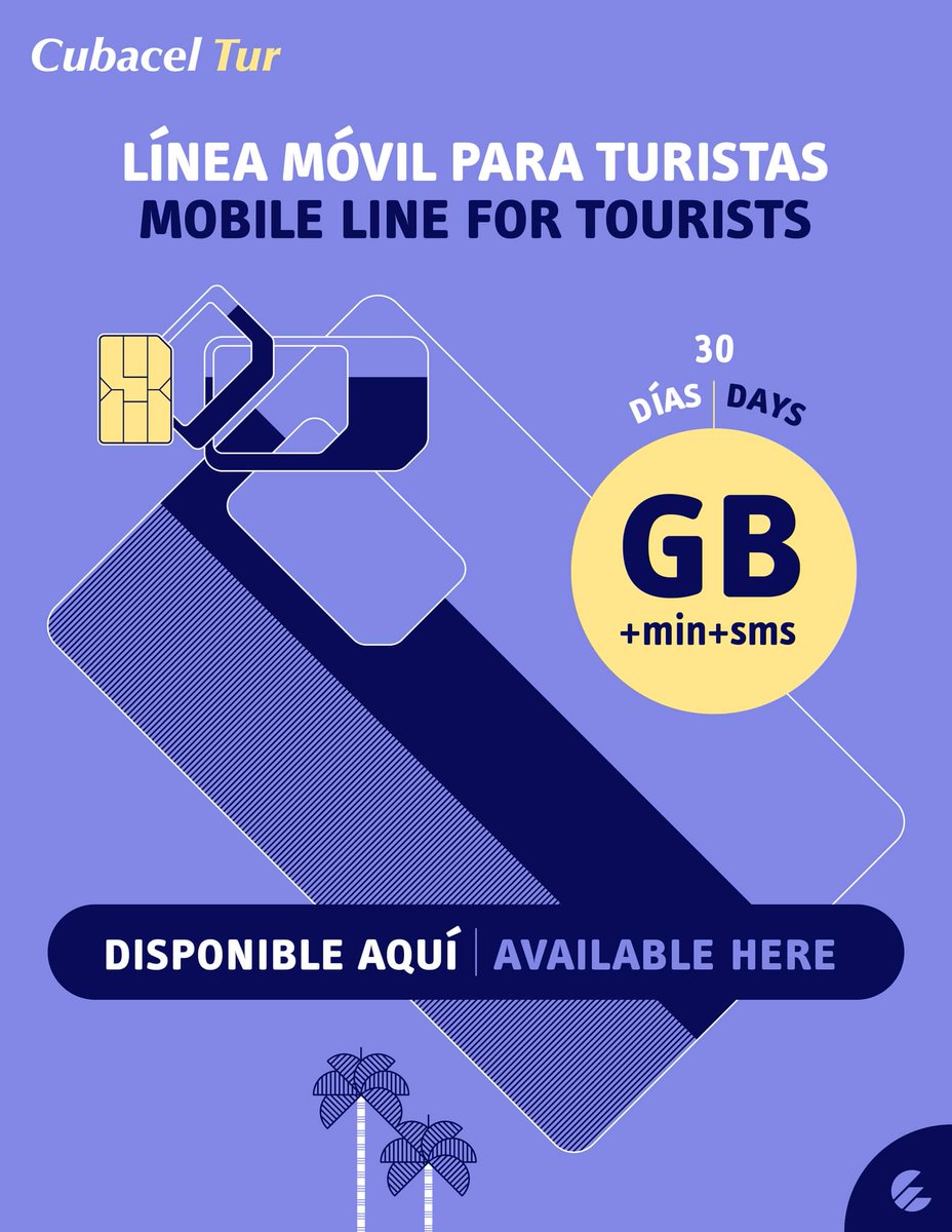 Si estas de visita en #Cuba o planeas visitarnos, puedes adquirir una línea móvil especial para turistas. Infórmate en el sitio etecsa.cu
#VamosConTodo #NuestraFelicidadEsUnir