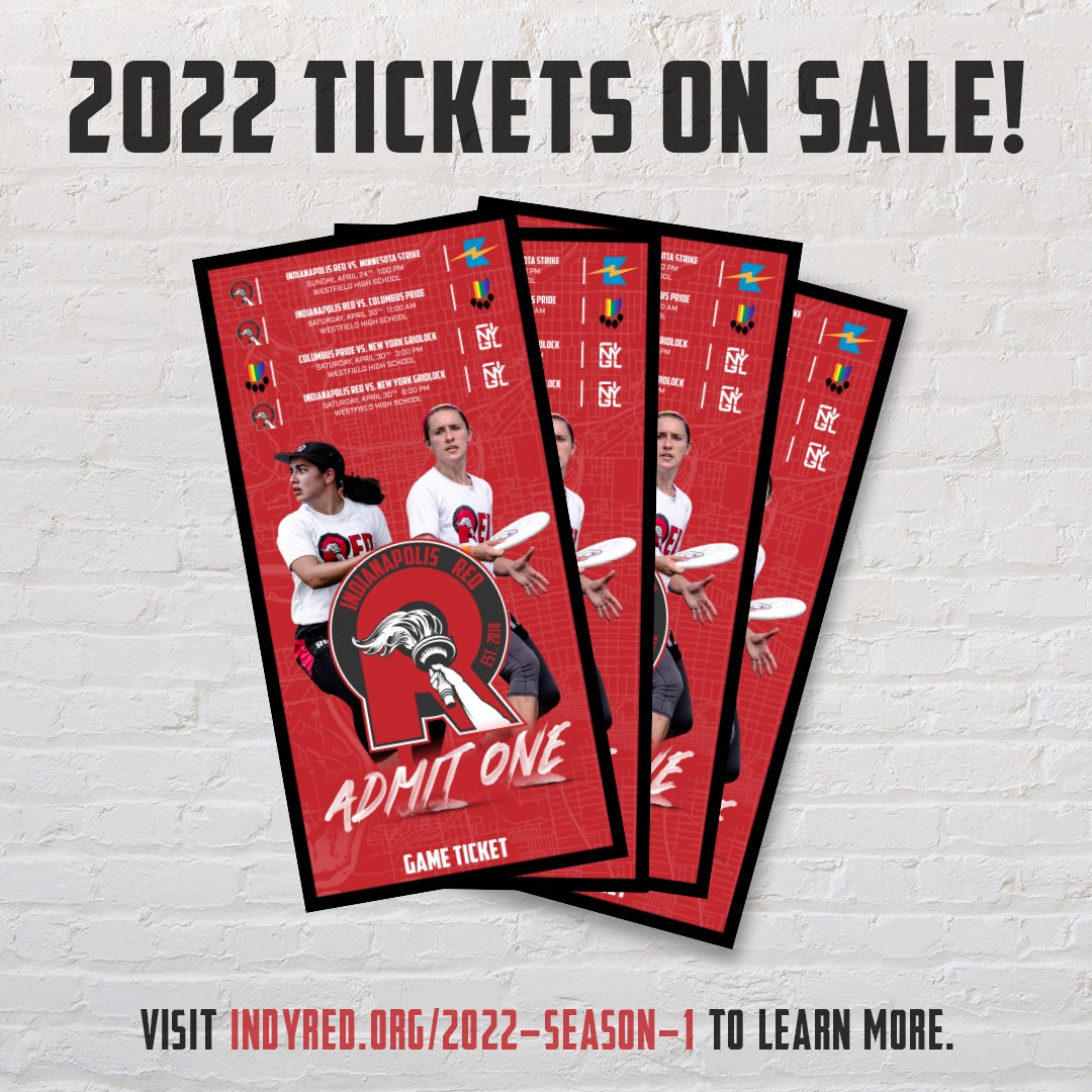 🎟️ 2022 TICKETS ON SALE 🎟️

Catch your Indianapolis Red in action at our home games this <a href="/PremierUltimate/">Premier Ultimate League</a> season!

Check out indyred.org/2022-season-1 to purchase your tickets online and learn more about pricing and game info.

#LighttheFire #ReptheRed

🎨: <a href="/The_Last_Mimsy/">Will Mims</a>