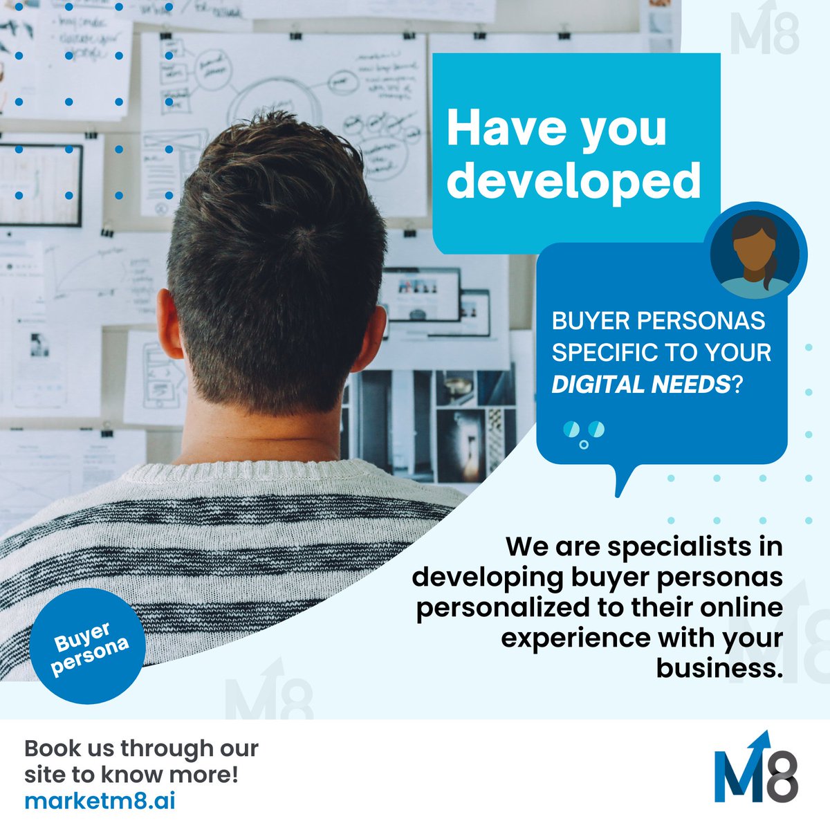 M8Market's tweet photo. If your organization doesn't quite have solid #buyerpersonas yet, or the ones you have could use a review: we'd love to hear you out! Book a meeting with our crew at https://t.co/BFU2BigsUU

#inboundmarketing #strategy #digitalmarketing #marketing #business #marketingdigital https://t.co/zBNpxMrKM9
