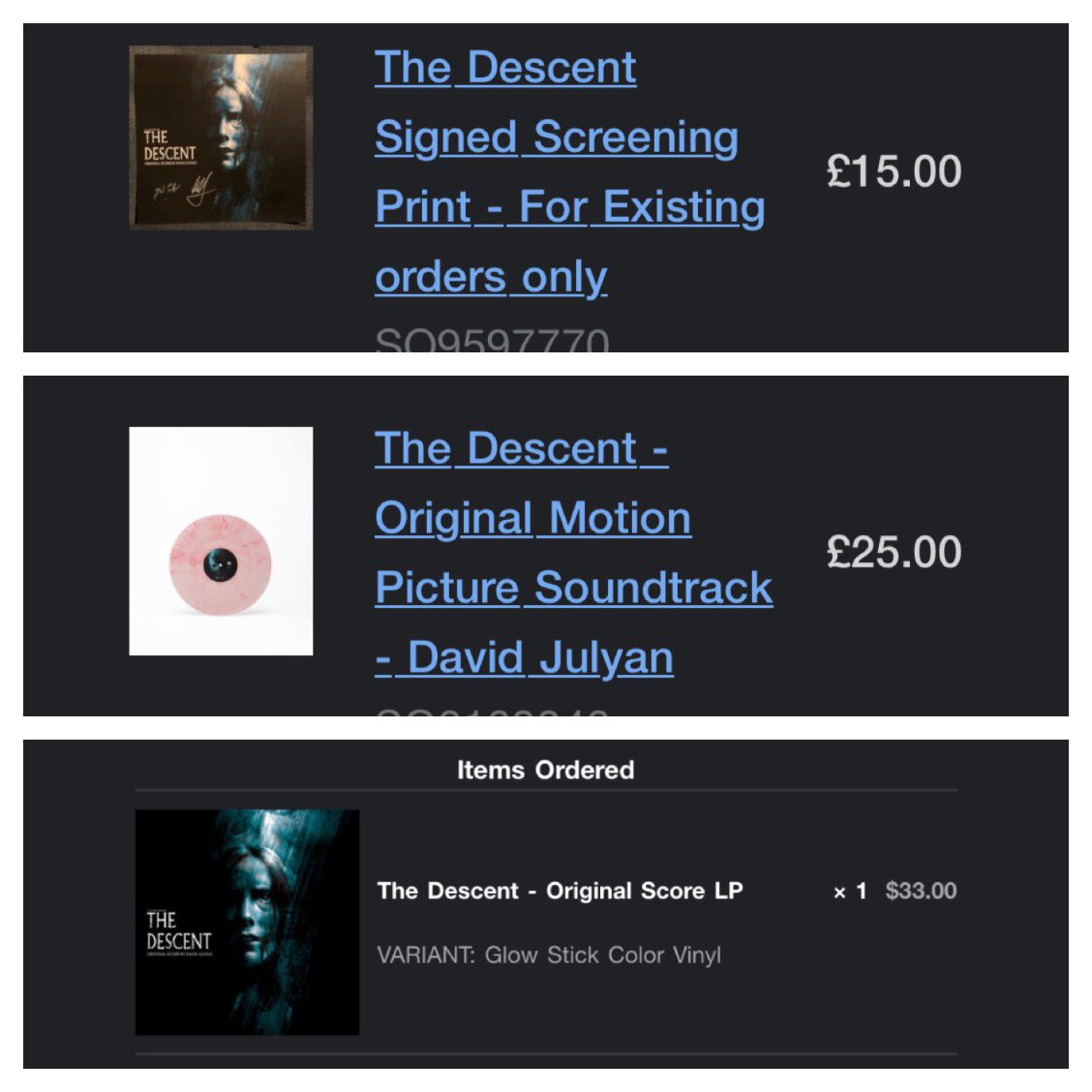 jonmmargolis's tweet photo. Stoked to secure the #glowstick @MondoNews #thedescent variant and the #specialedition #crawler #skinandbone @BurningAWitch variant with a signed lithograph this week! @davidjulyan #neilmarshall @MondoDeathWaltz 

THANK YOU #burningwitchesrecords! https://t.co/ESiAneJdG7