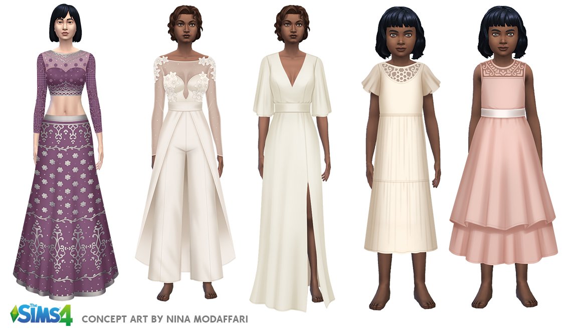 SimGuruBat's tweet photo. Hello friends! Concept artwork drop here for My Wedding Stories. I absolutely loved working on this pack as I got to do so many pretty dresses and pieces of jewelry. 💍✨#thesims4 #myweddingstories https://t.co/RkpQQSbN61