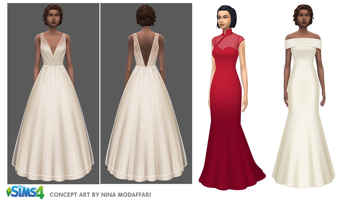 SimGuruBat's tweet photo. Hello friends! Concept artwork drop here for My Wedding Stories. I absolutely loved working on this pack as I got to do so many pretty dresses and pieces of jewelry. 💍✨#thesims4 #myweddingstories https://t.co/RkpQQSbN61