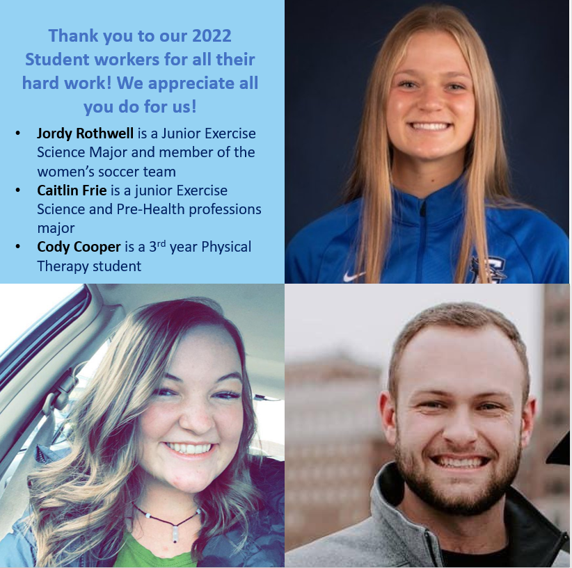 CreightonRehab's tweet photo. Thank you to our three student workers who have been assisting all semester in the research lab. We sincerely appreciate all the work you have done. @jordy_rothwell, Caitlin Frie, and Cody Cooper THANK YOU!
#studentworkerappreciationweek https://t.co/dbKB6a0kRD