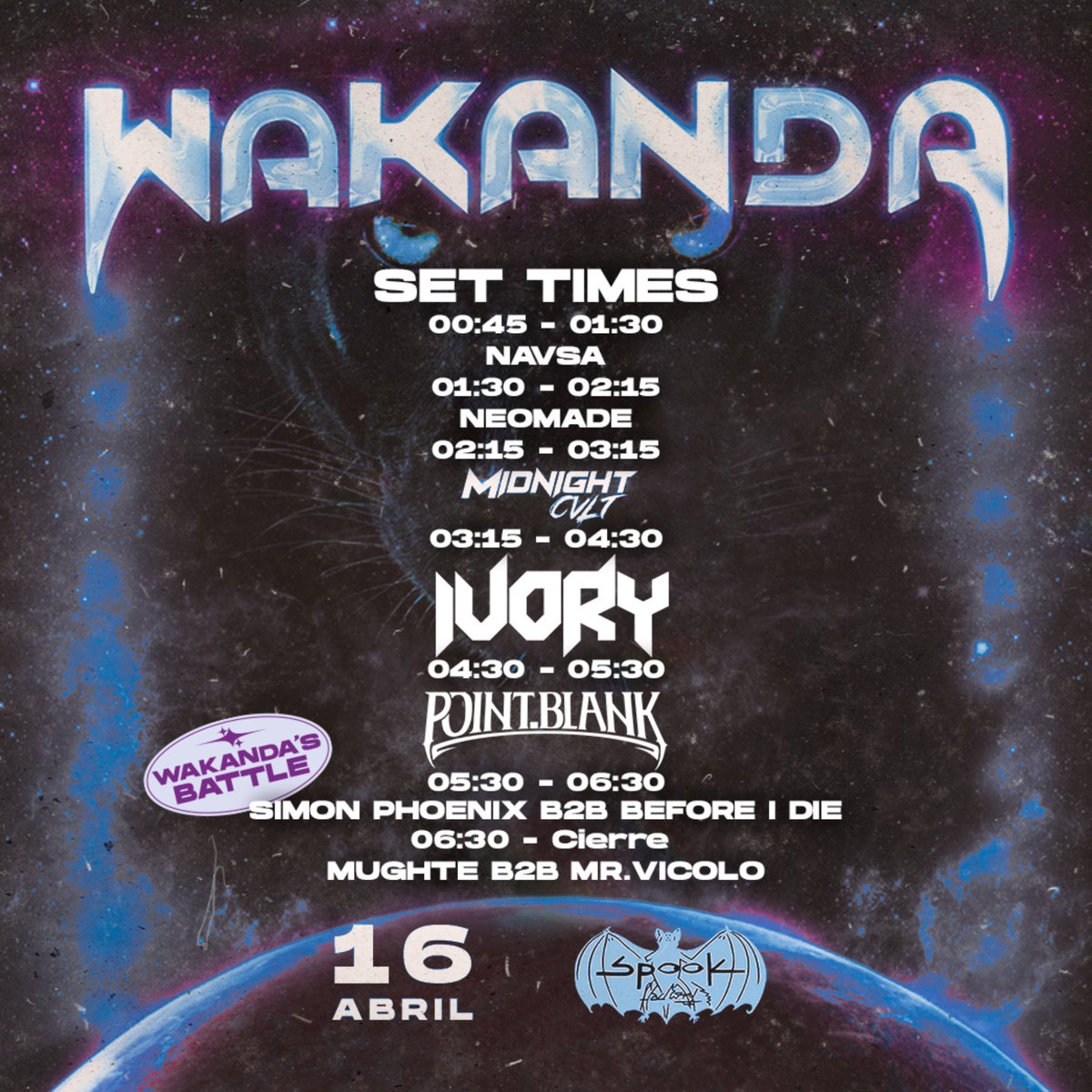 🐾 HORARIOS OPENING 🐾
¿Podréis sobrevivir a la primera gran batalla del reino?

Anticipadas: linktr.ee/wakanda_vlc