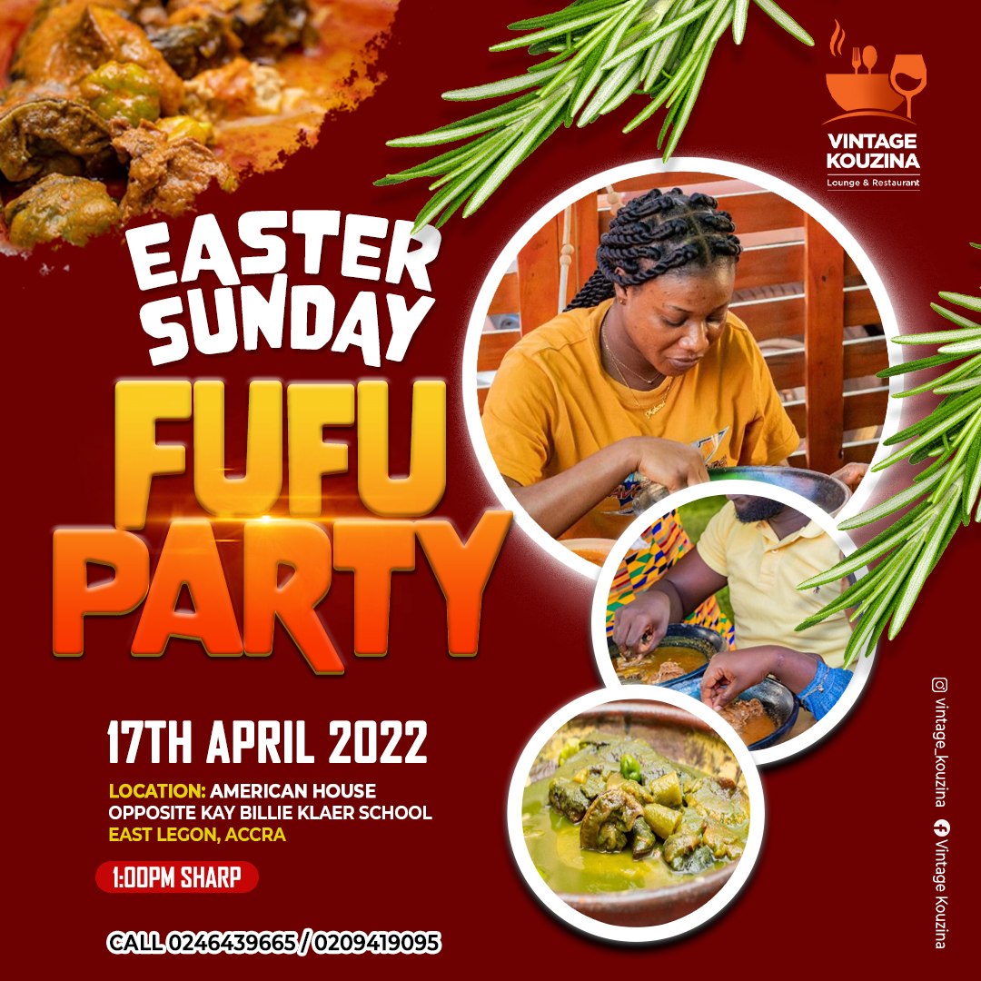 vintage_kouzin's tweet photo. This Easter Sunday di333 no dulling kraaa, Full FUFU PARTY @vintage_kouzina plus Live Band Music...
We are all moving to American House just Opposite Kay Billie Klaer school cos the show will be lit.
#OnGod
#Downflat
#CompuGhanaEasterPromo https://t.co/cqDZUv0KF2