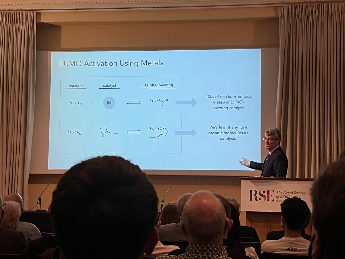 Hugely enjoyed going back to my chemistry roots tonight at <a href="/RoyalSocEd/">Royal Society of Edinburgh</a> listening to Dave MacMillan talk organicatalysis and the Nobel Prize… a wonderful reminder of the thrill of cutting-edge science