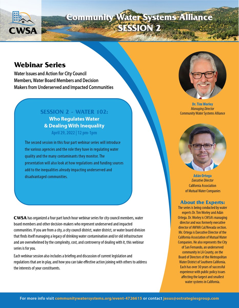 jjsilva22's tweet photo. Who regulates the water you drink? Interested in learning more? Join us https://t.co/xUWjnbMEIm on April 29 at 12pm for session 2 of our webinar series. #HR2W #savedrinkingwater https://t.co/ilwbx9j3By