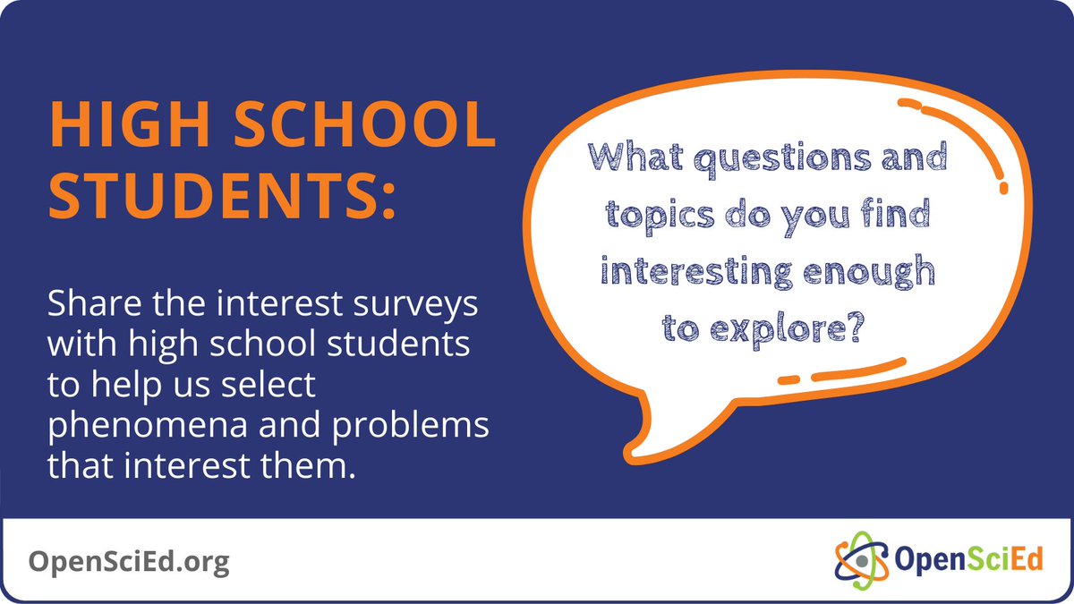 OpenSciEd's tweet photo. A key aspect of developing our materials is asking STUDENTS what  phenomena they find interesting. Please share these surveys with your high school students. #NGSSchat

Biology Survey - Ends 4/27 
https://t.co/IWg4UzSqJ7

Physics Survey - Ends 4/29 
https://t.co/yy9EbbAGqk https://t.co/Xzqpciwux3