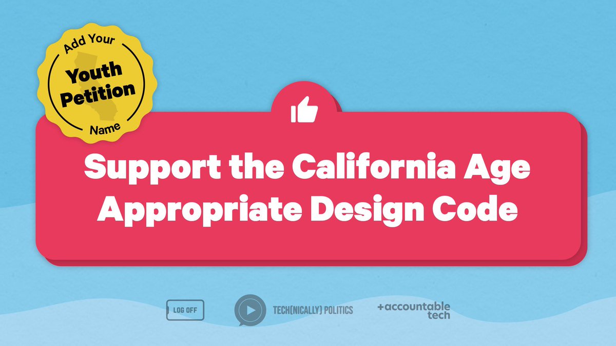 📣 Calling all young people in California 📣

Join us in urging the California Assembly to pass the California Age Appropriate Design Code Bill. Together, we can protect young people online with the #CAKidsCode. 

Add your name: accountabletech.org/campaign/lette…