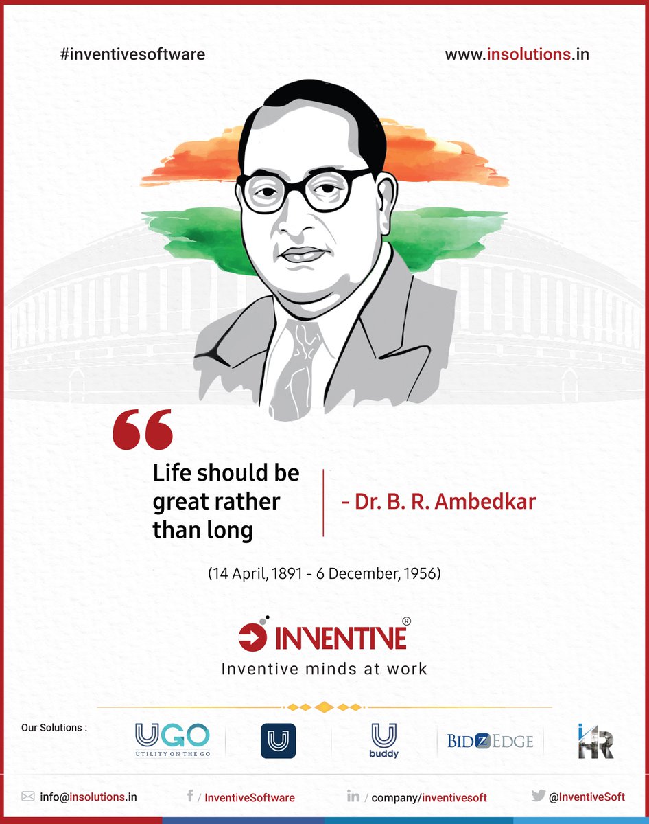 InventiveSoft's tweet photo. Greetings on Ambedkar Jayanti. Pujya Babasaheb gave hope to people belonging to the poorest & marginalised sections of society.
We remain indebted to him for his efforts towards the making of our Constitution.
Jai Bheem! Jai Hind! Vande Mataram!
#inventivesoftware #ugo #ugoerp https://t.co/b8Xxa6FGOt