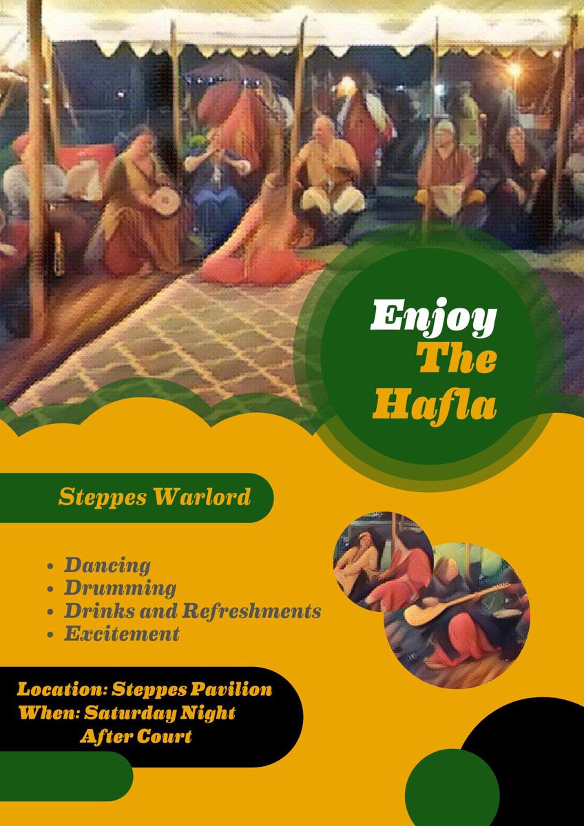 BaronyofSteppes's tweet photo. The Barony of the Steppes would invite all for a night of dancing and drumming with light drinks and refreshments for all. Gather around with respect for the social distancing comfort of others and join in the merriment and hospitality the Steppes will provide!
#mySCA https://t.co/n3zlUV38Dg