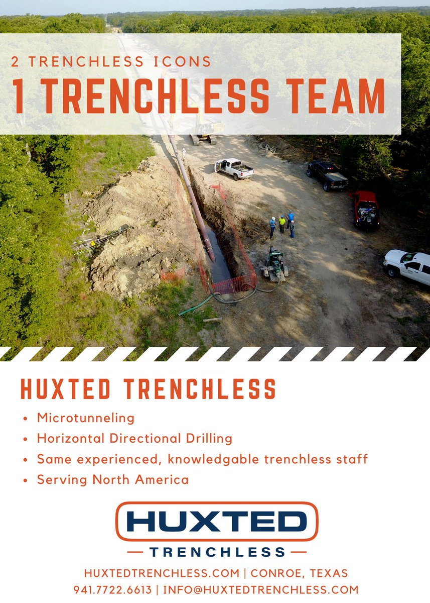 JAGCompanies's tweet photo. We are excited to announce that the skills and expertise of Huxted Tunneling and ECI Drilling International have officially combined and re-branded as one microtunneling and horizontal directional drilling company- Huxted Trenchless! 
https://t.co/13c8ogPJtd https://t.co/erHvfyK7ux