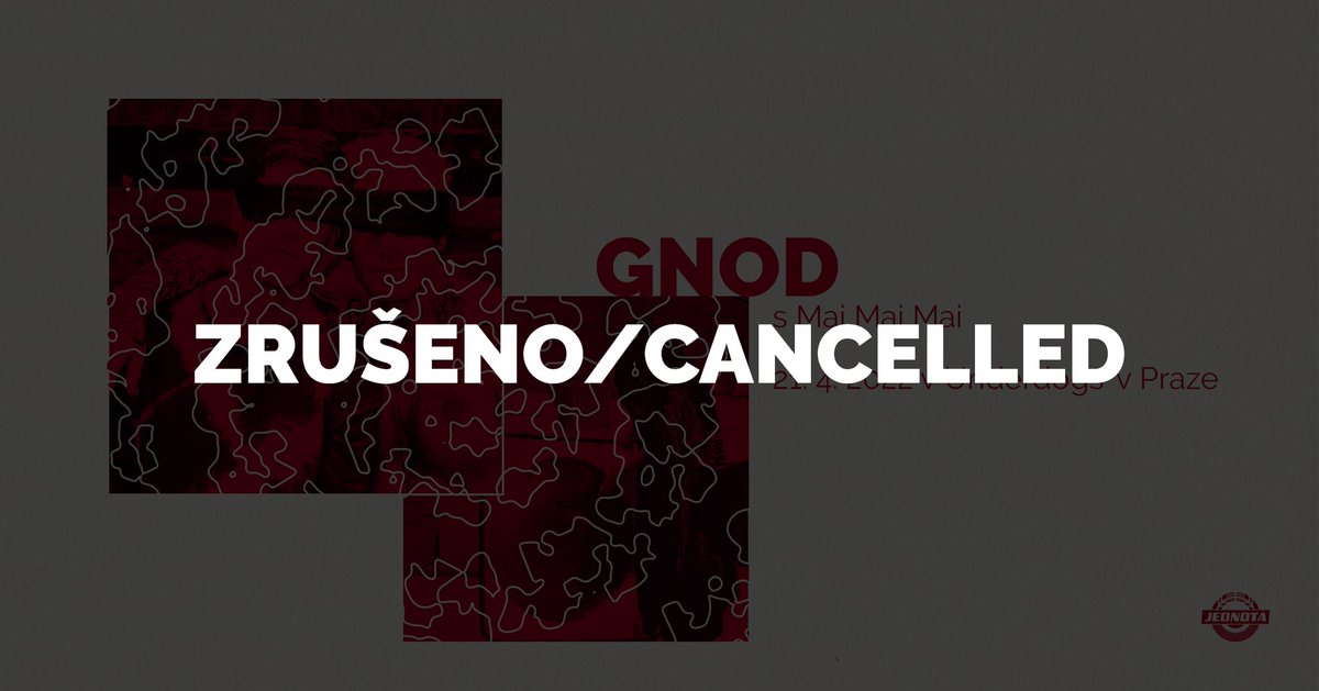 TheAardvarkMag's tweet photo. ZRUŠENO 💔 GNOD

Covid a brexit úřadují a Gnod žel ruší podstatnou část evropského turné, pražský koncert to odnese taky. Vstupné bylo všem držitelům lístků automaticky refundováno. Uvidíme se příště, nový termín bude!

#jednota #nasekoncerty https://t.co/hd0WKHz5R8