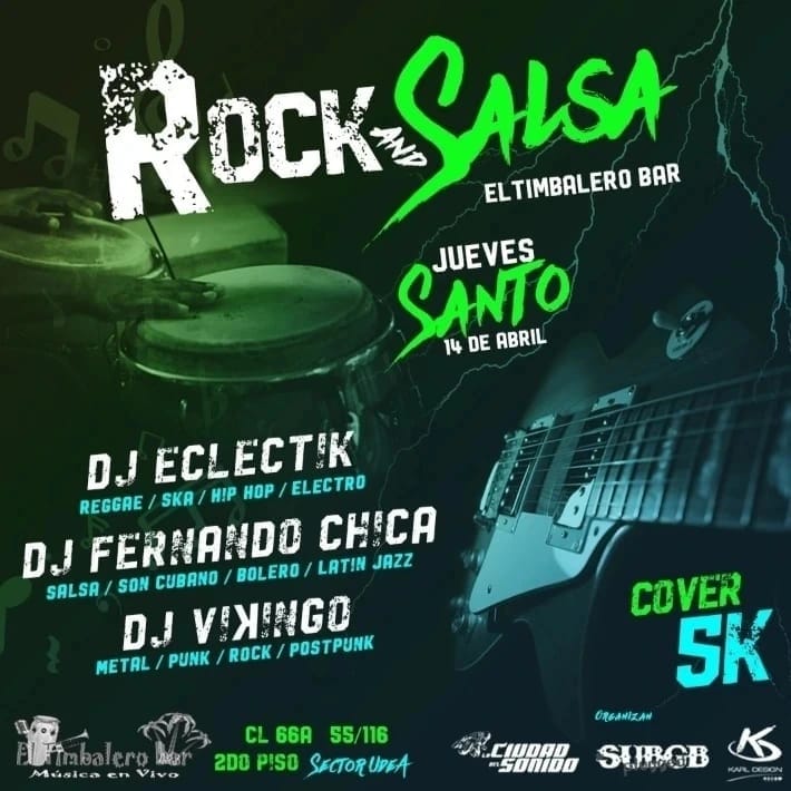juaneclectik's tweet photo. Mis herman@s, esta es la fiesta para los que nos quedamos en este valle de lágrimas cantando, bailando y pecando 🔥 Este Jueves 𝙎𝙖𝙣𝙩𝙤 nos vamos de #RockAndSalsa 𝕽𝖊𝖈𝖆𝖗𝖌𝖆𝖉𝖔 en El Timbalero Bar ⚡ Desde las 8pm y hasta las 2am 💥 Cover ► Sólo 💲5.000 #Medellin https://t.co/DeGVLNDA5M