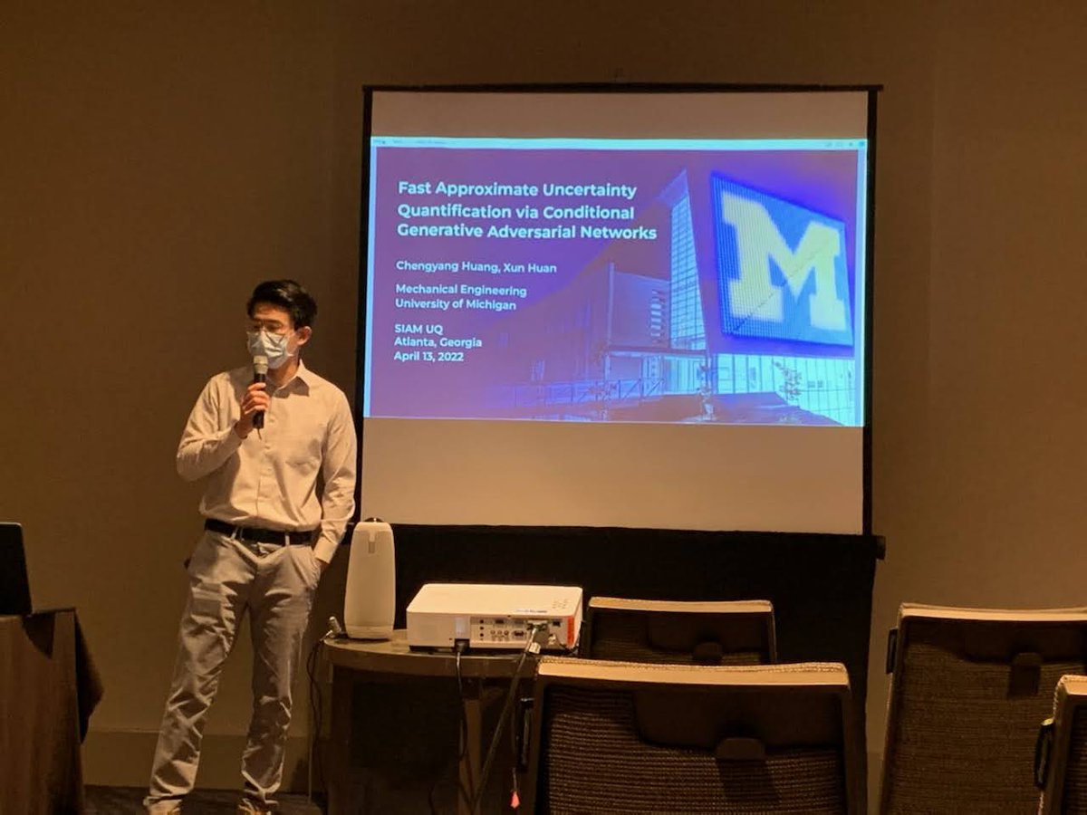 First up this week at #SIAM UQ22 from our group is Chengyang Huang!🥳 He presented some exciting work on "Fast Approximate Uncertainty Quantification via Conditional GANs". Read the full abstract here: meetings.siam.org/sess/dsp_talk.…