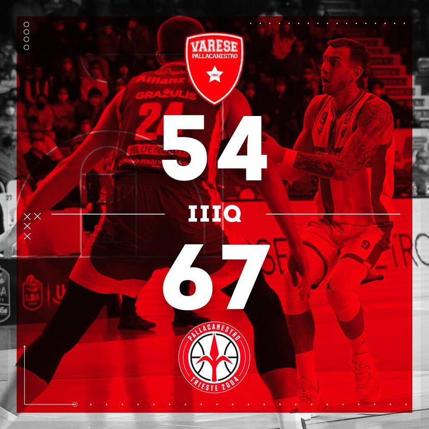 PallVarese's tweet image. Terzo quarto complicato per i ⚪️🔴 
#VarTri #NoiSiamoVarese