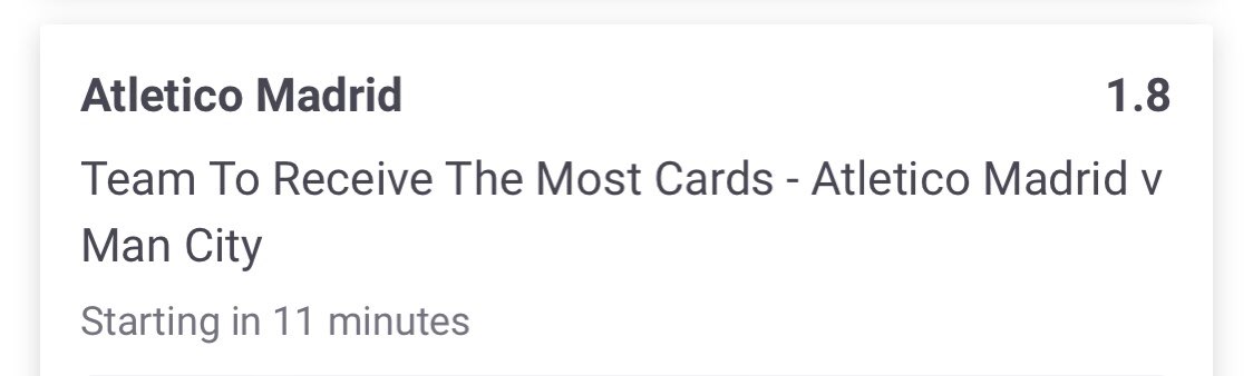 TipsRaw's tweet image. UCL BETS ⚽️

— Atletico Madrid Most Cards @ 1.8 
— SoT Double @ 2.25
— Paddy Power Price @ 5.0 

We’ve also got two £5 free bets, we’ve used on two Longshots @ 17.0 &amp;amp; 19.0 🤝

Like &amp;amp; Retweet to support the page!