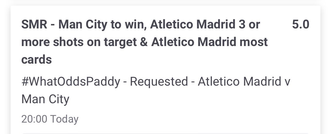 TipsRaw's tweet image. UCL BETS ⚽️

— Atletico Madrid Most Cards @ 1.8 
— SoT Double @ 2.25
— Paddy Power Price @ 5.0 

We’ve also got two £5 free bets, we’ve used on two Longshots @ 17.0 &amp;amp; 19.0 🤝

Like &amp;amp; Retweet to support the page!