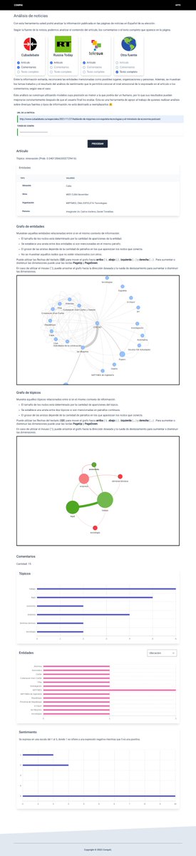 _CompAI's tweet photo. Estamos trabajando en la creación de una herramienta para el análisis de noticias donde puede obtener información sobre tópicos, entidades, sentimientos y las relaciones entre ellos.

Si desea explorarla puede hacerlo mediante el siguiente enlace:

https://t.co/oWV1wZQvfo https://t.co/PCBx85941X