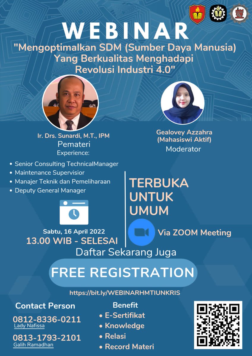 hmtiunkris's tweet photo. [ HIMPUNAN MAHASISWA TEKNIK INDUSTRI UNIVERSITAS KRISNADWIPAYANA ]* 
✨ *_Proudly Present_* ✨

*Webinar HMTI UNKRIS*
https://t.co/XTYOQU3kFA
@HMTIFTI_UMI @HMTI_ITS @hmti_ubakrie @HMTI_UNDIP @hmtiugm @hmtiuii @himtiftusu @HMTIUPNJATIM @KMTI_UMS https://t.co/l8htsStled