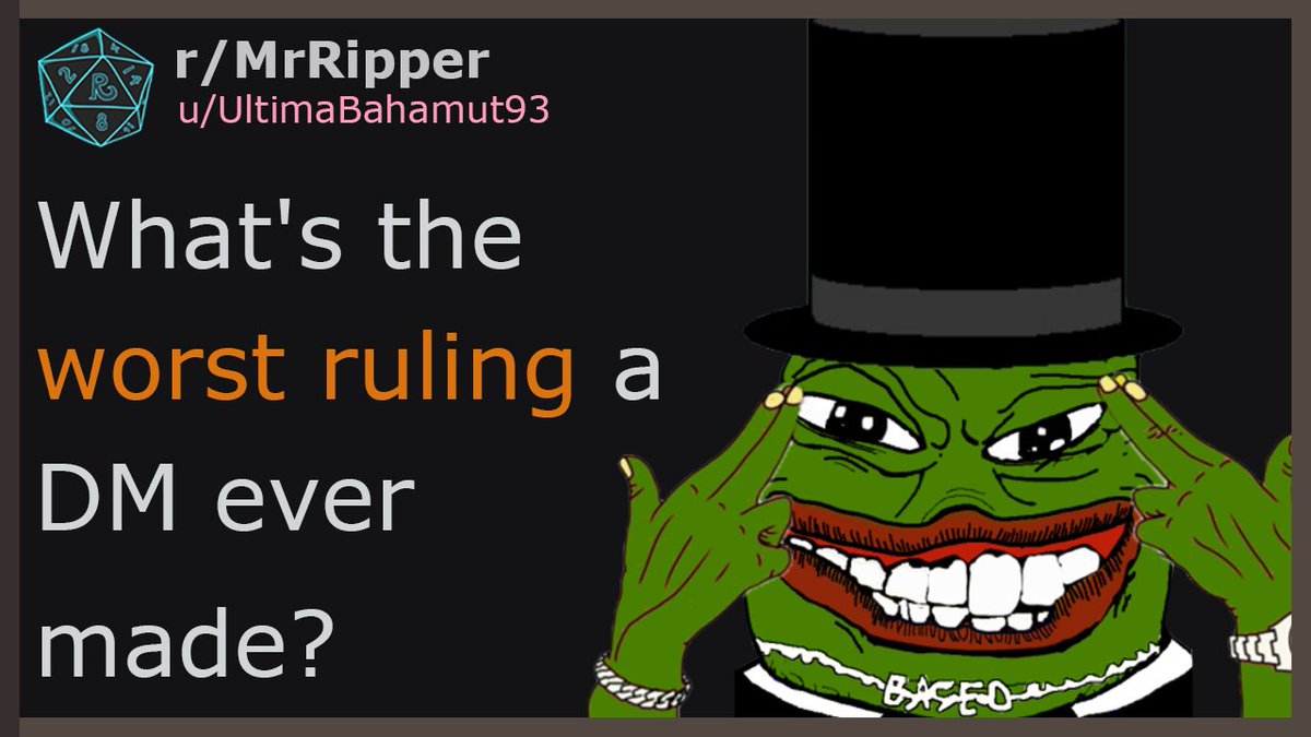 MrRipperYT1's tweet photo. D&amp;D Players, What's the worst ruling a DM ever made? #1

https://t.co/G514KIo9uk

@BrianVaughnVA

#dungeonsanddragons #DnD #dnd5estories https://t.co/QPSvxdFFdg