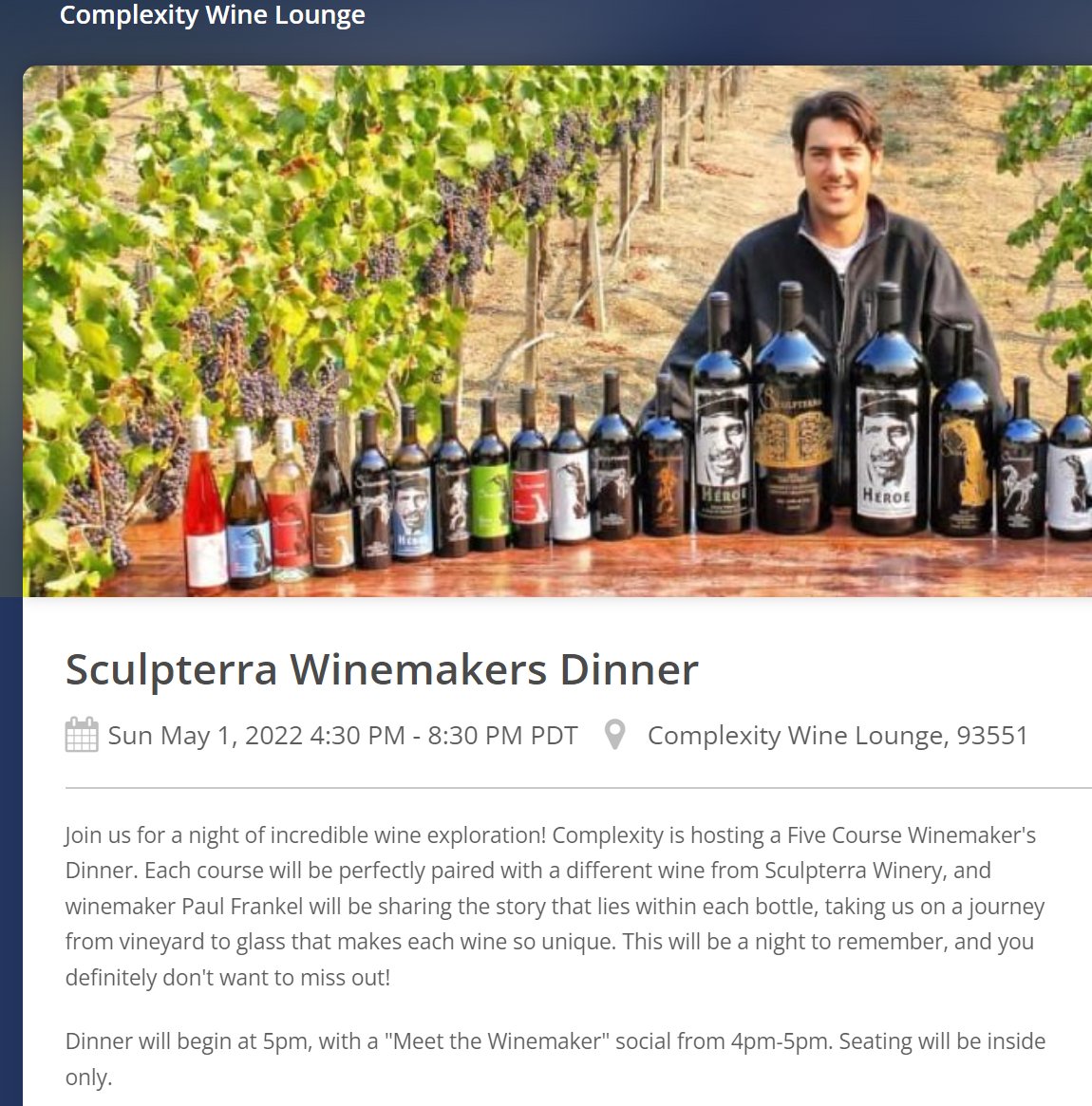 Winemaker Dinner at Complexity Wine Lounge in Lancaster. Tickets going fast. tickettailor.com/checkout/view-…