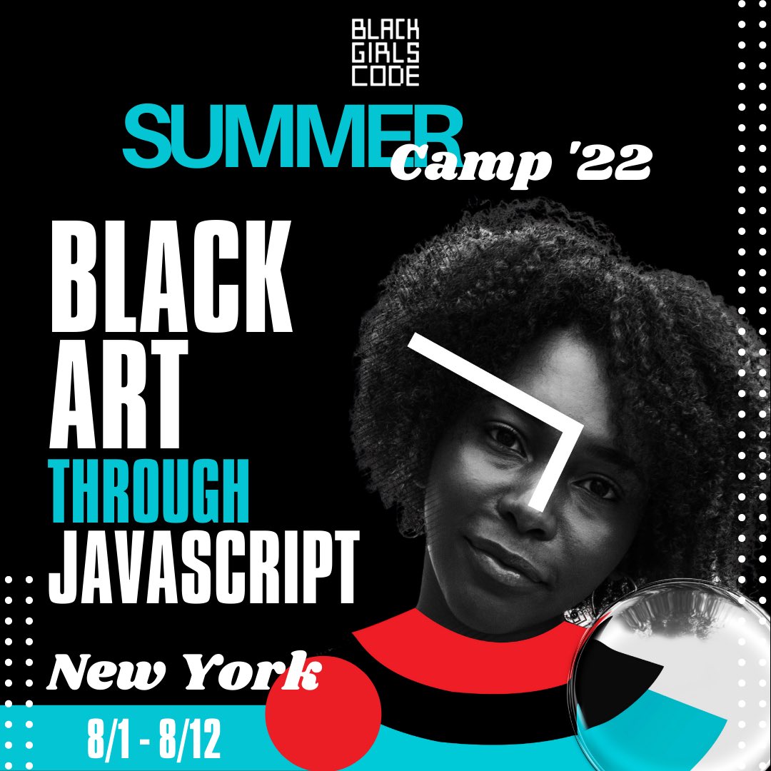 Join @BlackGirlsCODE for Black Art Through JavaScript, a two-week summer camp on the theme of Black Art! This summer camp will be held in Atlanta, Detroit, Oakland and New York. 

Registration will open in ONE week! Stay tuned!