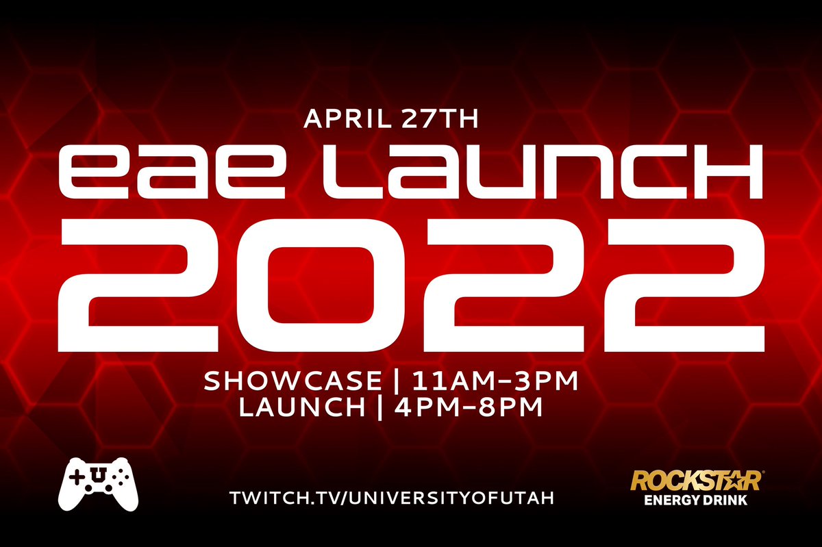 Utah Games (@utah_games) on Twitter photo You’re invited! EAE Launch 2022 will be streamed on twitch Wednesday, April 27th! Starting at 11am with our showcase pre-show, join us in celebrating our students’ games! For more info: games.utah.edu/news/eae-launc… #gamerU You’re invited! EAE Launch 2022 will be streamed on twitch Wednesday, April 27th! Starting at 11am with our showcase pre-show, join us in celebrating our students’ games! For more info: games.utah.edu/news/eae-launc… #gamerU