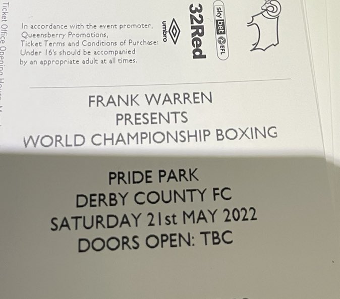 Tickets have arrived for <a href="/zachparkerboxer/">Zach</a> at pride park , what dreams are made of 🥊
<a href="/BCB_Boxing/">BCB Promotions</a> @frankwarren_tv