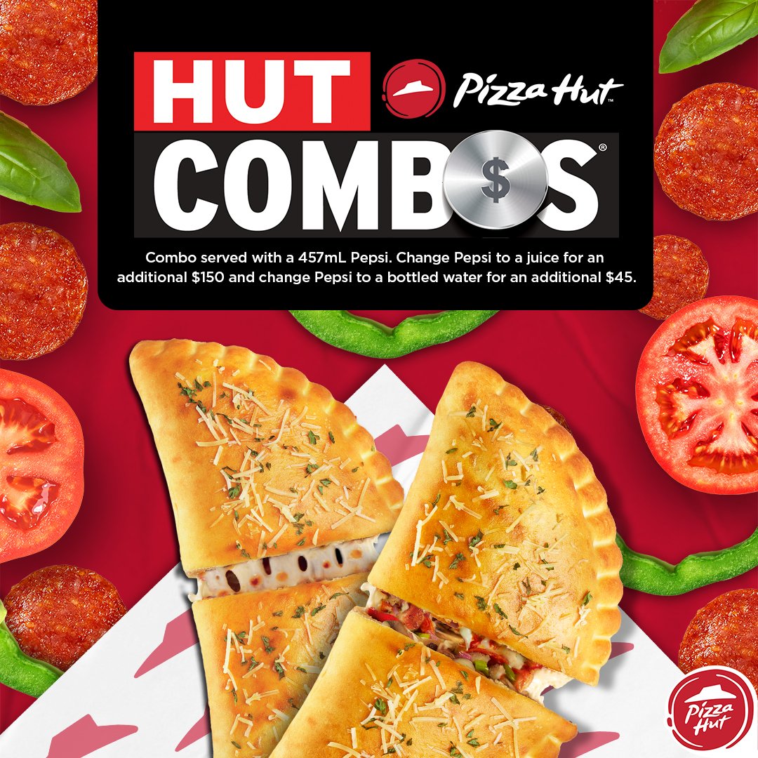 PizzaHutJm's tweet photo. You thought we were done! Grab your favorite #HutCombos today 😍
#HutCombo #PizzaHutJa #PizzaHutJamaica #Hungry #TheHut #PizzaMe #ForTheLoveofPizza #DeliciouslyFantastic https://t.co/jC4qOIasQW