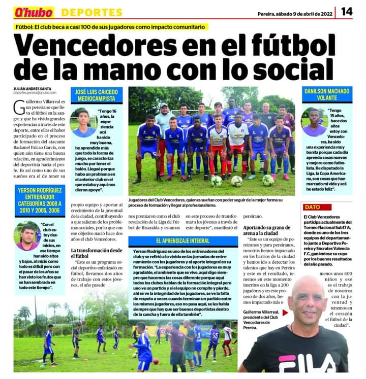FcVencedores's tweet photo. 😎 Nuestra filosofía siempre ha sido aportarle al deporte desde lo social, son los mejores aliados sin duda y así lo destaca la prensa de la ciudad!! ⚽️ https://t.co/2PNGG9B9Ta